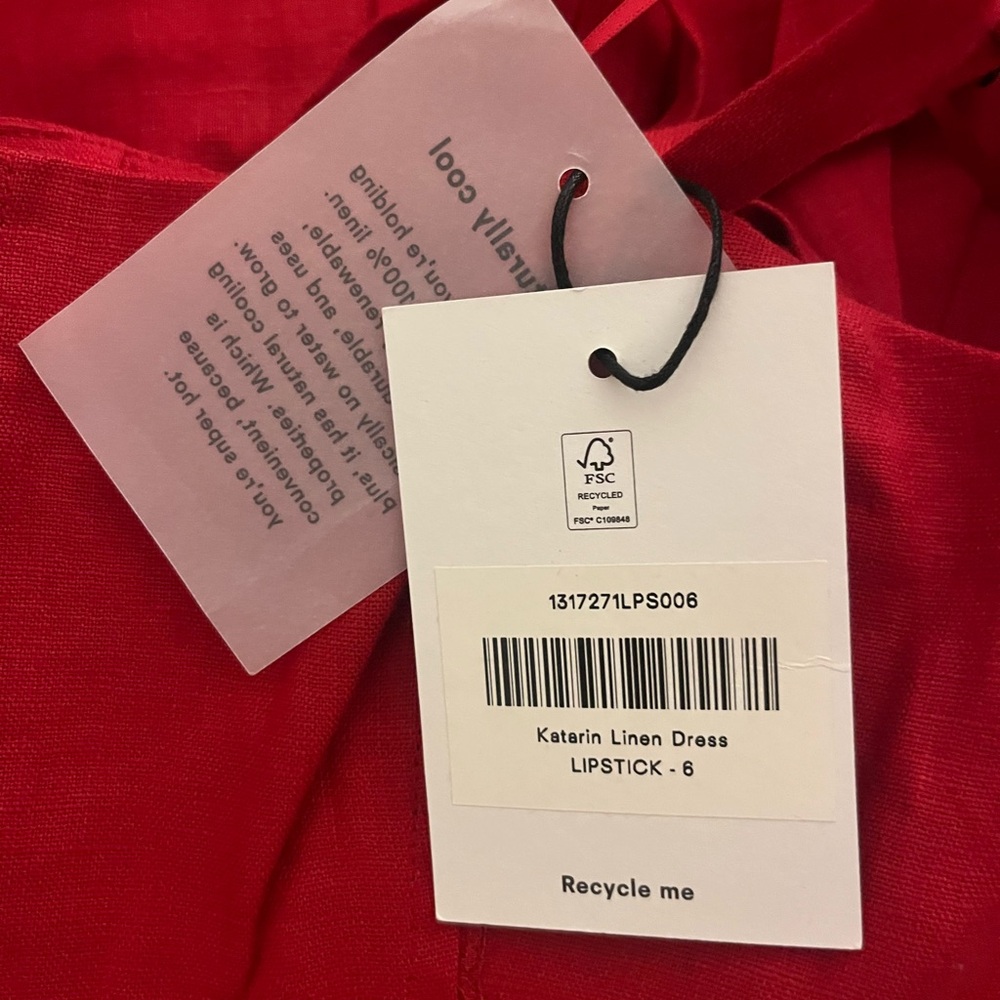 Reformation Katarin Linen Dress In Lipstick, brand new with tags - never worn. - Picture 5 of 6